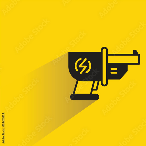 space gun icon with shadow on yellow background