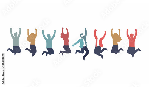 Happy people jumping vector illustration flat design celebration excitement concept