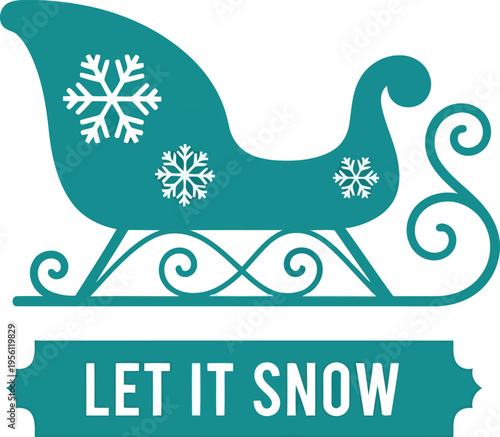 Christmas Sleigh Icon with Let It Snow Text Design for Winter Holiday Season Greeting