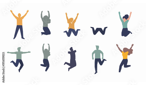 People celebrating and jumping vector illustration flat minimal happy characters