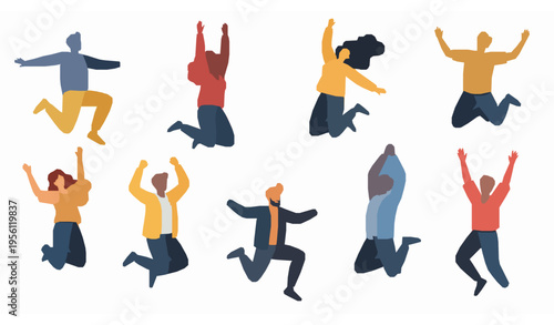 Excited people jumping vector illustration flat design happy celebration concept