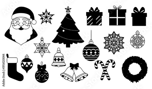 Christmas Icons Vector Set – Holiday Decorations and Festive Elements