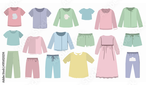 Colorful Girls Pajamas Vector Set – Kids Nightwear Sleepwear Illustrations