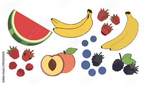 Flat Fruits and Berries Vector Collection – Healthy Organic Food Illustration