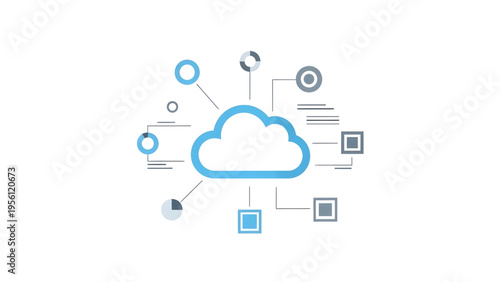 loud Computing Network SVG Vector with Connected Data Points for Technology and Digital Storage Concepts