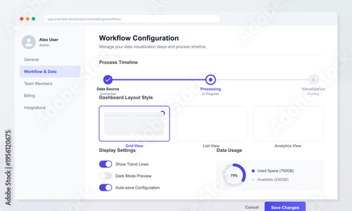 Workflow Configuration and Data Usage Dashboard UI
