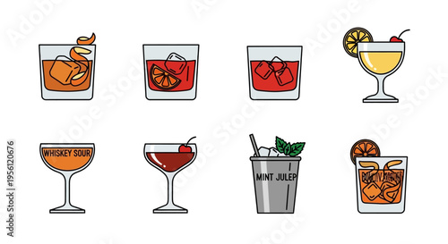 Collection of various cocktail drinks in different glasses with garnishes.