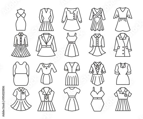 beauty dress line icons set vector illustration
