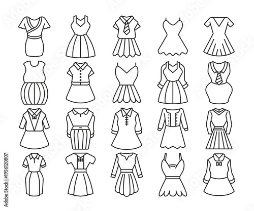 beauty dress line icons set vector illustration