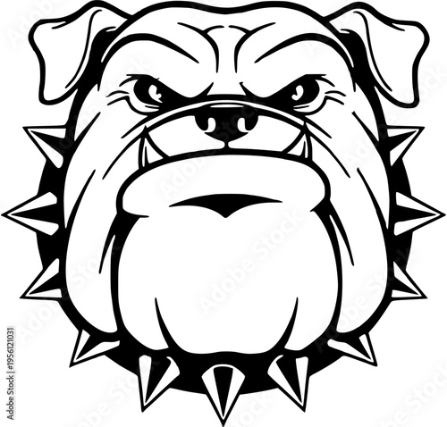 Angry bulldog head with spiked collar