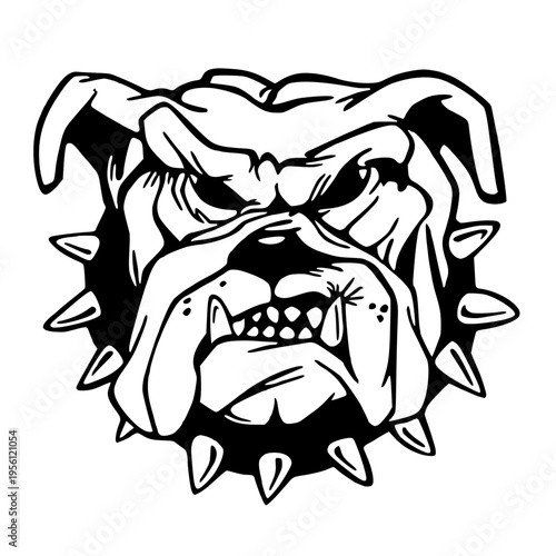 Angry bulldog head with spiked collar