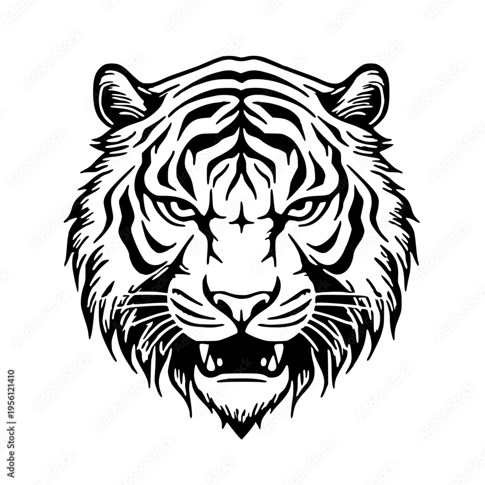 Fototapeta premium A black and white illustration of a tiger's head