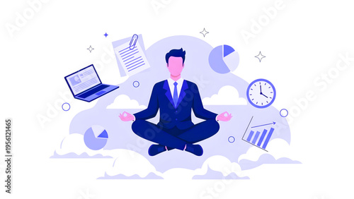 Businessman Meditating for Work Life Balance SVG Transparent Background for Stress Management