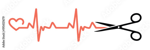 Cutting Heartbeat ECG Vector Illustration with Scissors