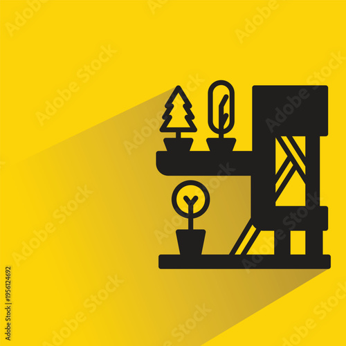 modern house style icon with shadow on yellow background