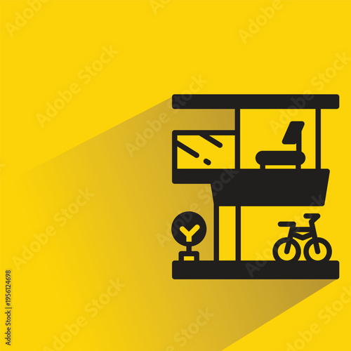 modern house style icon with shadow on yellow background