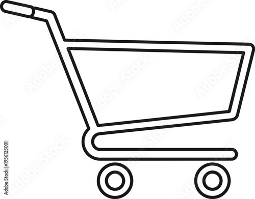 Simple line drawing of a shopping cart with wheels