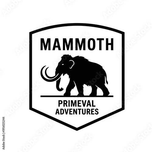 Mammoth Silhouette Inside Minimalist Badge Logo, Bold Outline, Simple Vector Shapes