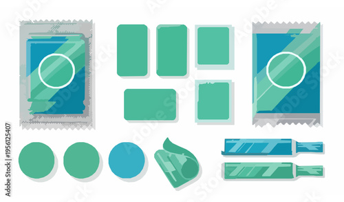 Mint Bubble Gum Vector Set Blue and Green Chewing Gum in Foil Packages