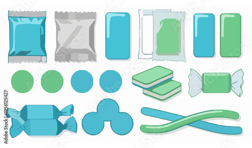 Chewing Gum Collection Vector Illustration Mint Bubble Gum Packs and Pieces