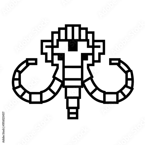 Blocky Mammoth Head Logo Using Simple Square and Rectangle Shapes, Bold Outline, Minimalist Design Vector Illustration