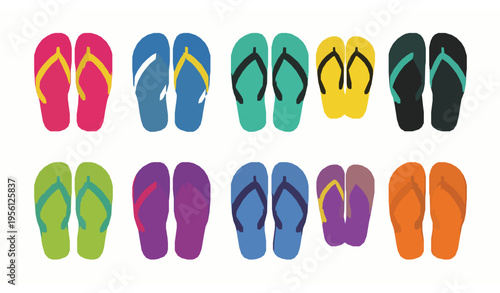 Summer Flip Flops Vector Set Top View Flat Design Slippers Collection