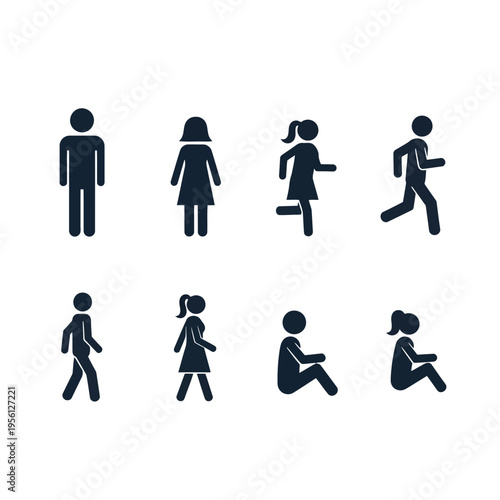 Collection of stick figures in various poses and activities