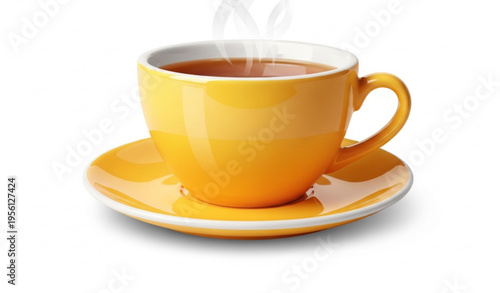 Yellow Teacup with Saucer and Steam Hot Drink Vector Illustration