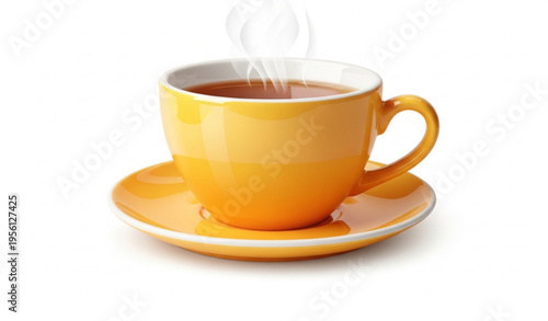 Yellow Teacup with Saucer and Steam Hot Drink Vector Illustration