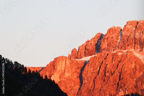 South Tyrol cliffs illuminated by sunset