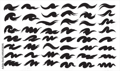 Collection of various mustache styles and shapes in black silhouette on white background
