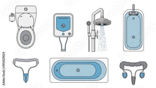 Bathroom fixtures and appliances on display for renovation purposes indoors