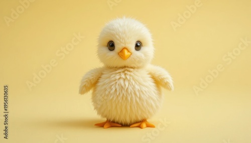 Cute Fluffy Chick Standing Against a Soft Yellow Background With an Adorable Expression in Spring