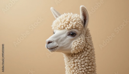 Captivating Portrait of a Fluffy Llama Against a Neutral Backdrop Showcasing Its Unique Features and Charm