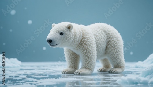 Polar Bear Standing on Ice With a Serene Blue Background in a Winter Landscape Scene