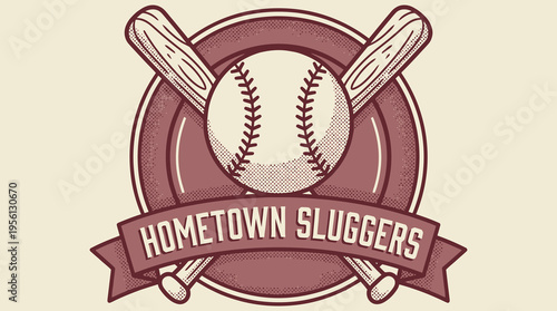 Vintage illustration of a baseball team logo named hometown sluggers