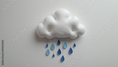 Decorative Cloud With Raindrops in Soft Blues and Whites, Perfect for Children's Room Decor