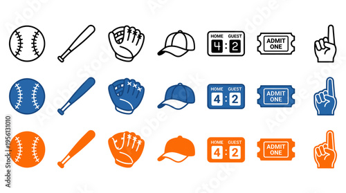 Colorful icons representing various elements of a baseball game