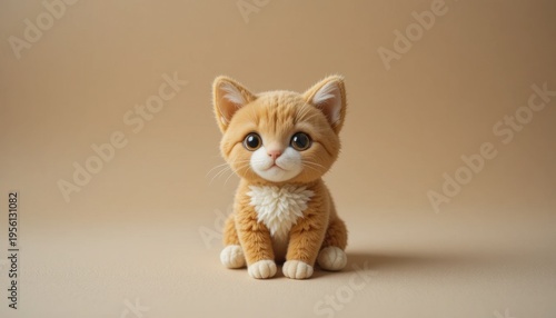 Cute Orange Kitten Plush Sitting on a Neutral Background During Daylight