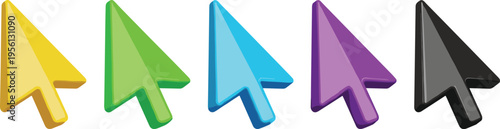 Set of colorful cursor arrow icons in different colors, glossy pointer symbols for web navigation isolated vector illustration