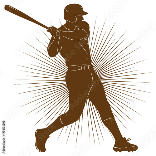 A brown silhouette of a baseball player hitting a ball