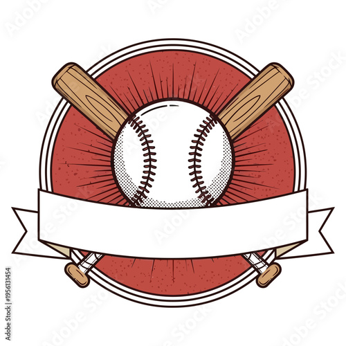 A baseball and two bats on a red circle