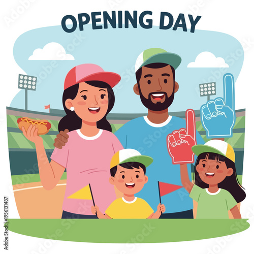 Family enjoying opening day at the baseball stadium