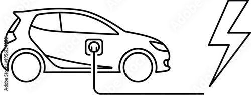 Electric car charging with a lightning bolt symbol nearby indicating energy