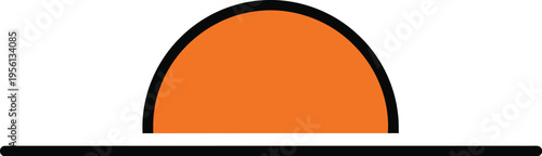Simple orange semicircle sitting on a black line with white background