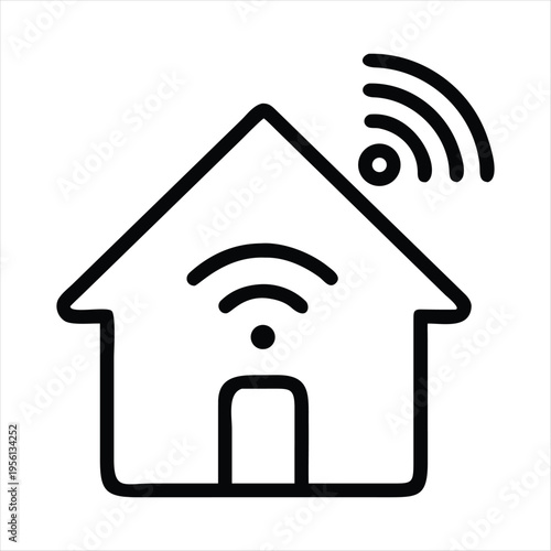 Smart home illustration featuring wireless network signals emanating from a house icon Vector