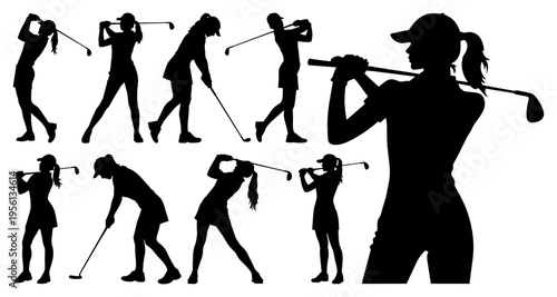 Female Golfers Silhouette Collection - Professional Women Athletes with Golf Clubs Isolated on Transparent Background