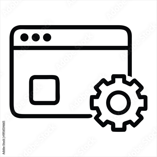 Icon depicting a browser window with a gear symbol for settings or configuration Vector