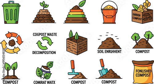 Composting and Organic Waste Recycling Icon Set
