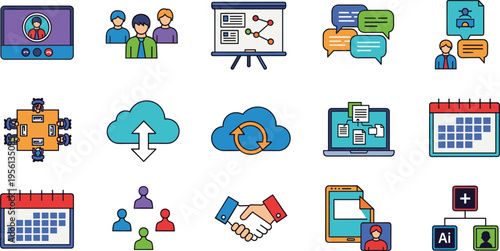 Corporate Collaboration and Business Communication Icon Set